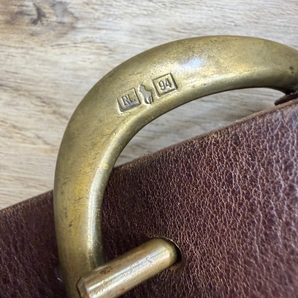 Vintage Ralph Lauren Brown Leather Wide Belt Brass Buckle Stamp RL 94 Old Money - Picture 4 of 13